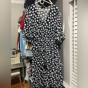 J. Crew Navy and White Floral Long Sleeve Dress